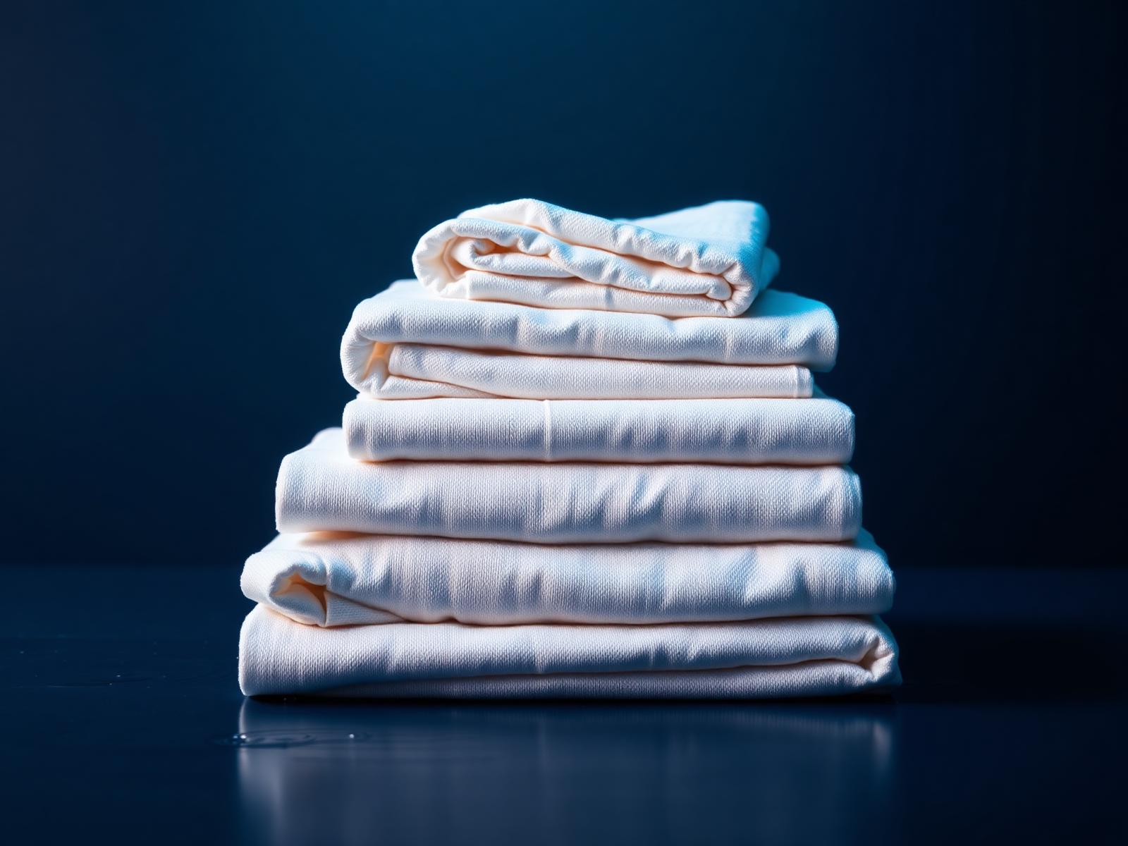 Folded fresh laundry on a deep navy surface